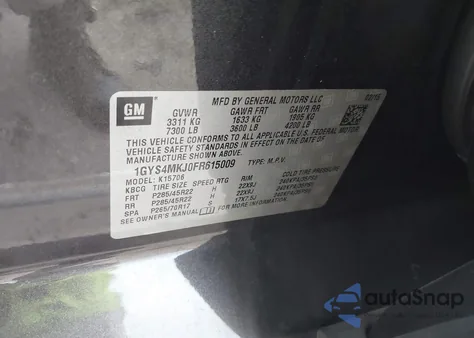 2015 Cadillac Escalade Luxury z USA, uszkodzony, nr VIN 1GYS4MKJ0FR615009